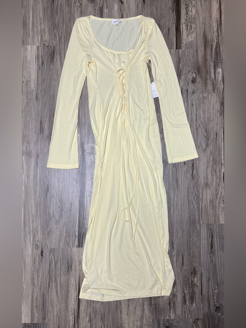 NWT Song of Style Jovi Maxi Dress Yellow Long Sleeve Ruched Cutout Size Small